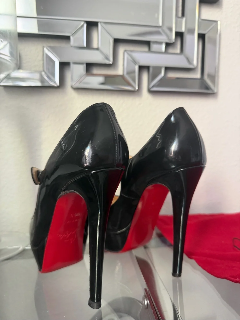 Christian Louboutin Black Patent Mary Jane Pumps with Signature Red Soles